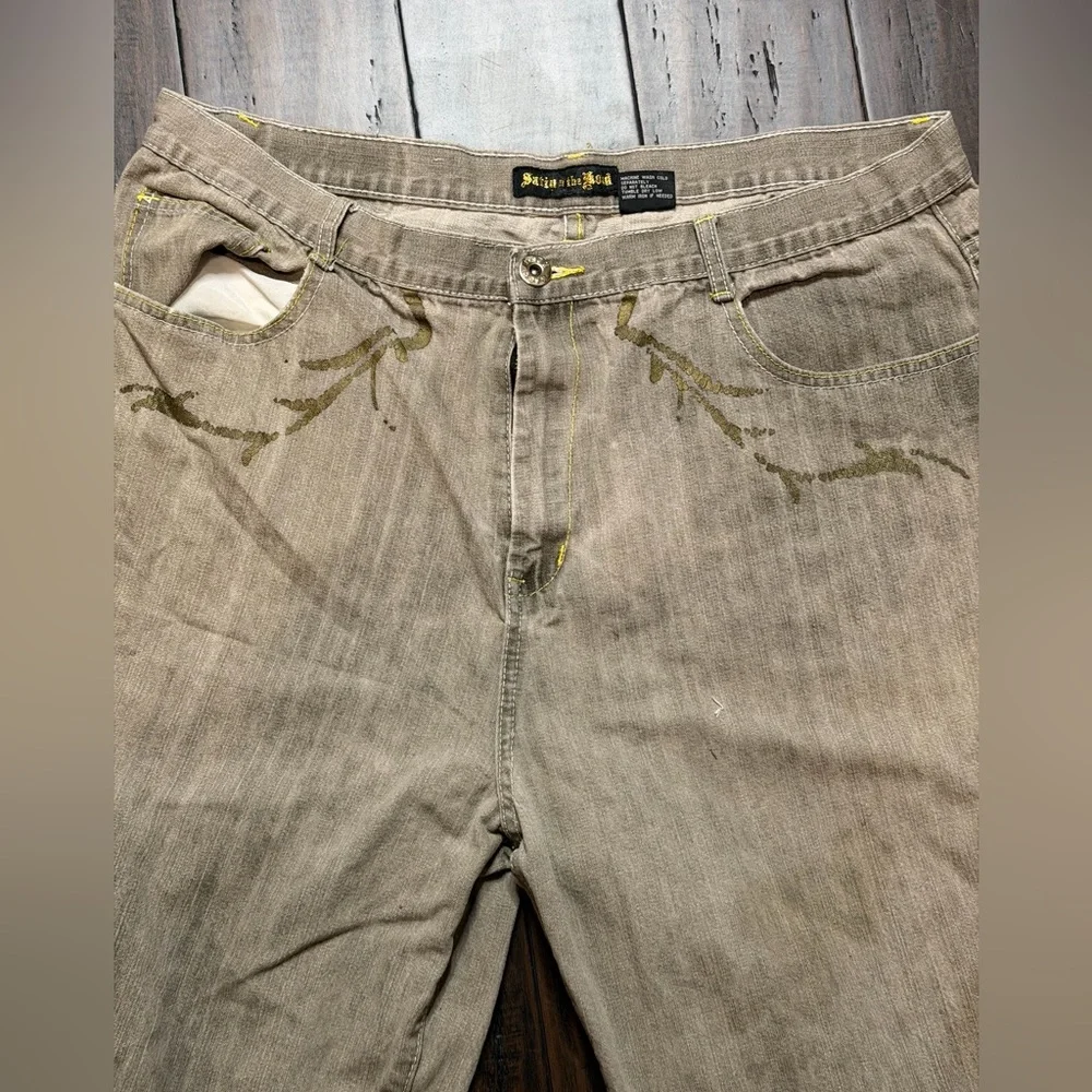 Men's Beige Jean Shorts with Embroidered Design